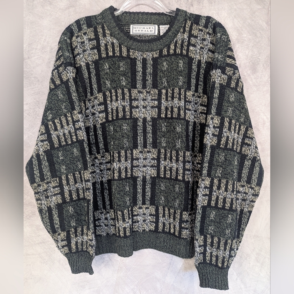 Michael Gerald Size Medium Vintage Sweater Men's Green Black Gray